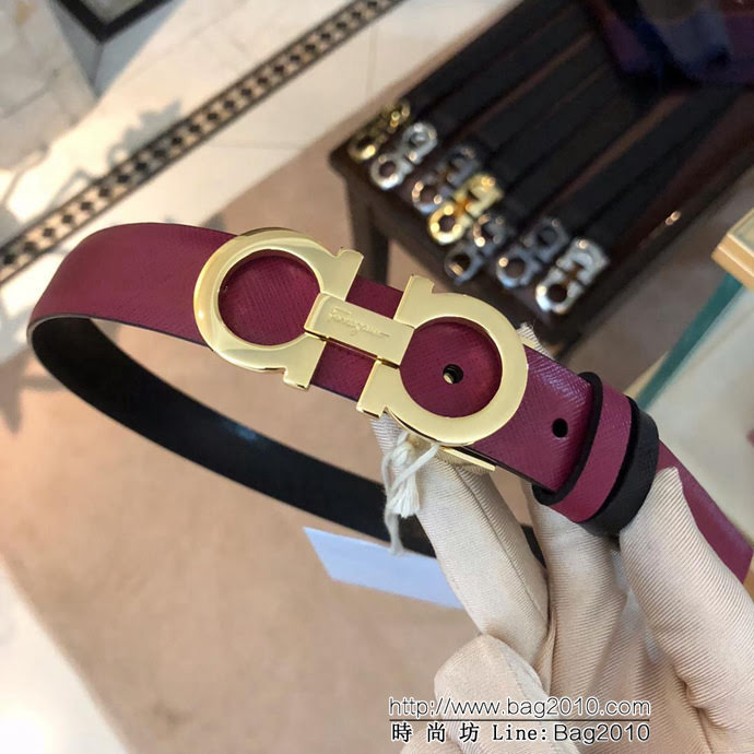 Ferragamo菲拉格慕 雙面十字紋進口小牛皮 獨特復古風格 精鋼扣 女款皮帶  xfp1196